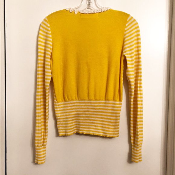 Anthropologie Field Flower Appliqué Striped Cotton Cardigan Size S Lightweight - Picture 7 of 8